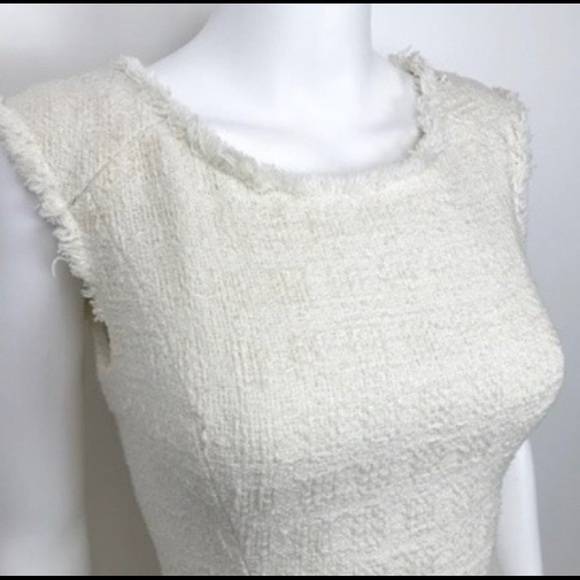 Rebecca Taylor Sleeveless Tweed Drop Waist Dress Creme White | Size 0 - Picture 6 of 11